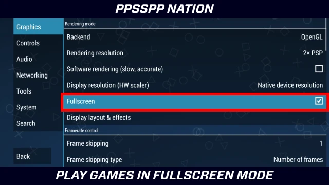 Fullscreen Setting For PPSSPP Emulator